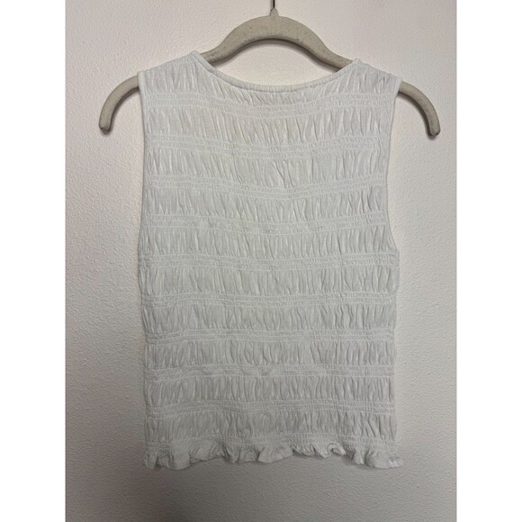 Madewell XXS Smocked Boatneck Tank White Cotton Linen Ruffle Hem Slim Fit NWT - Picture 10 of 11